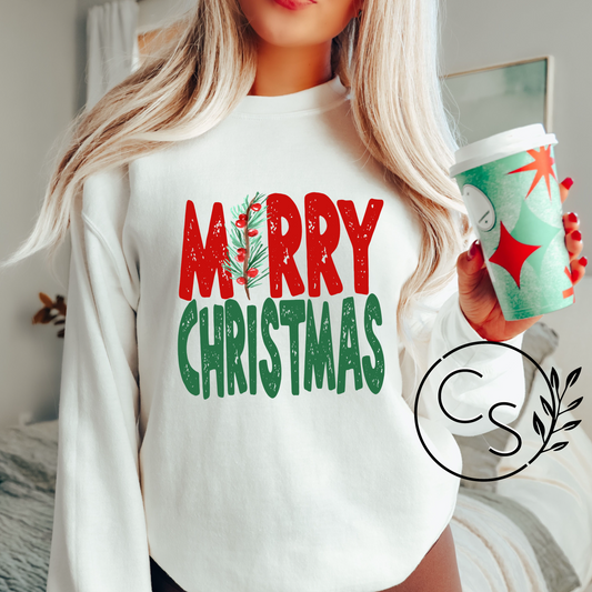 Merry Christmas with Holly Branch Crew (3 color options)