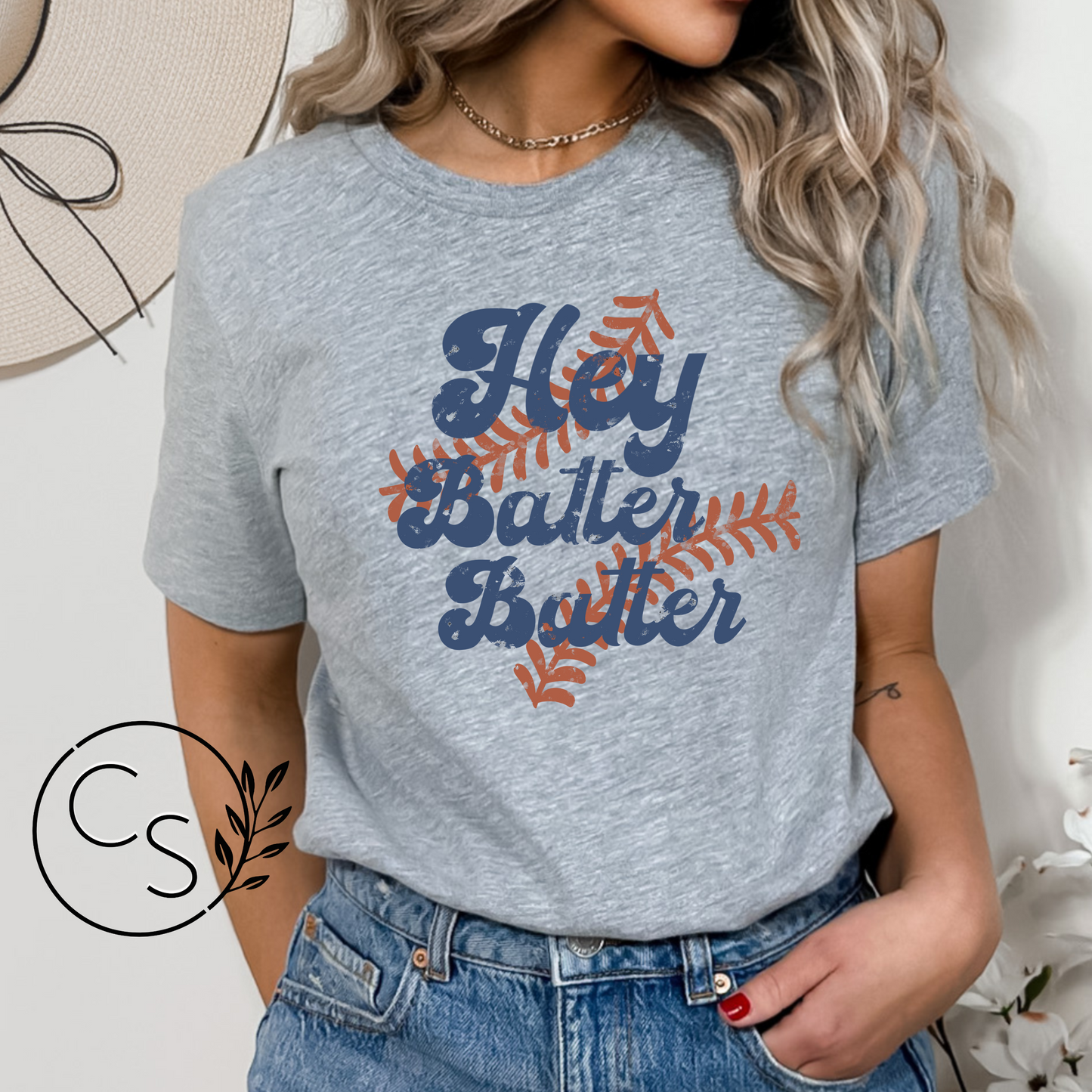 Hey Batter Batter Tee (red and navy)