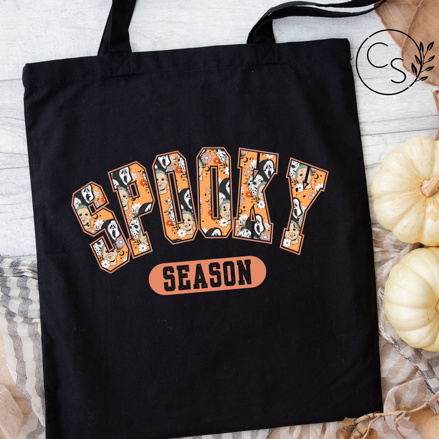 Orange Horror Tote Bag- Black