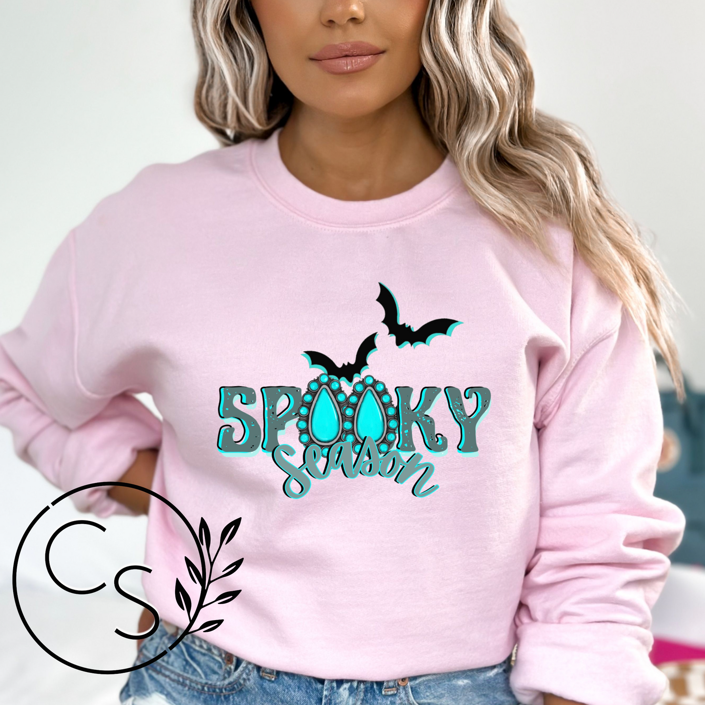 Turquoise Spooky with Bats Pink Crew