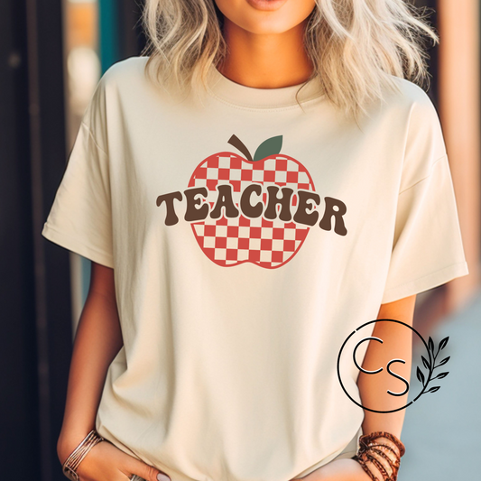 Teacher Checkered Red Apple Tee