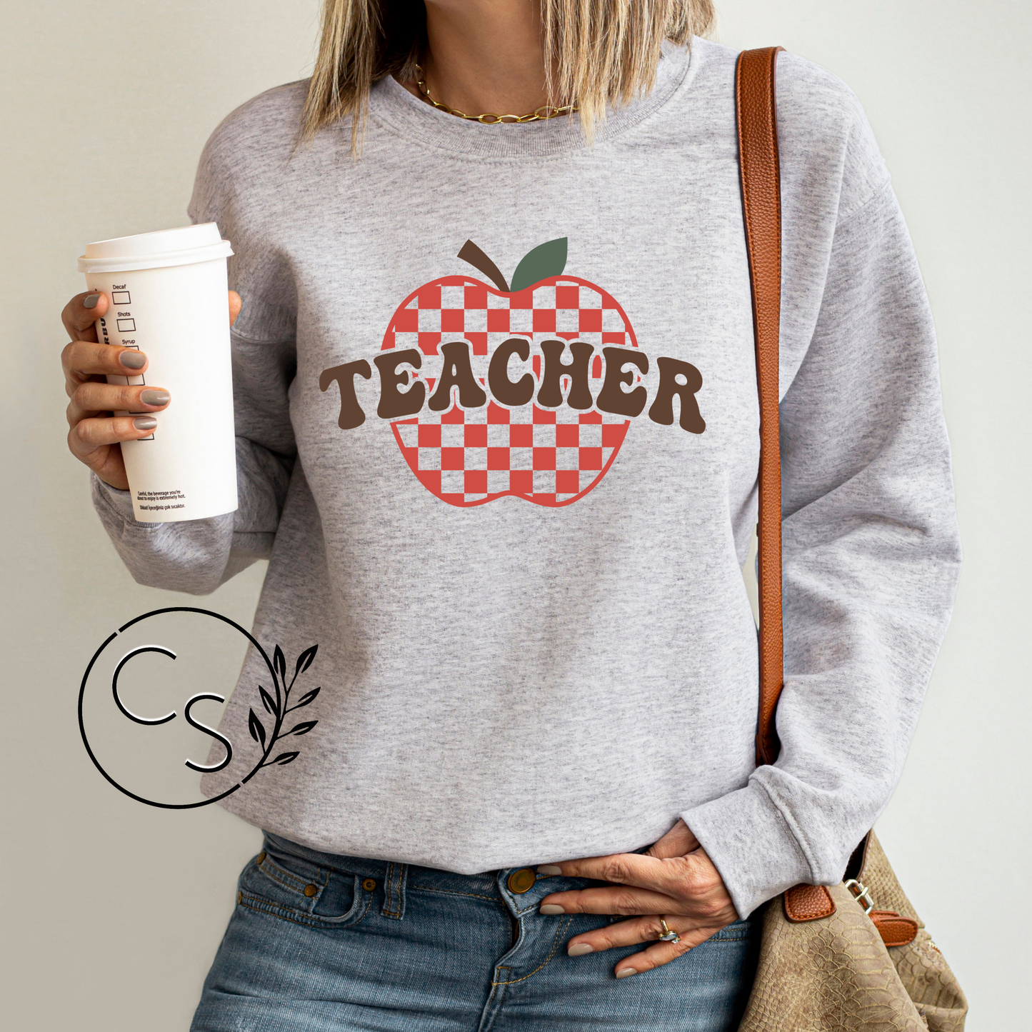 Teacher with Checkered Apple Crew