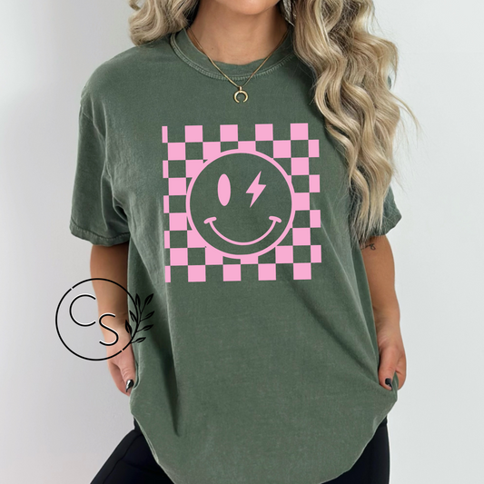 Pink Smiley with Lightning Wink Tee