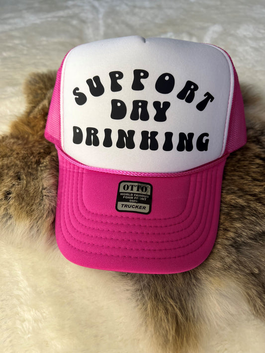 Support Day Drinking Trucker Hat (black graphic)