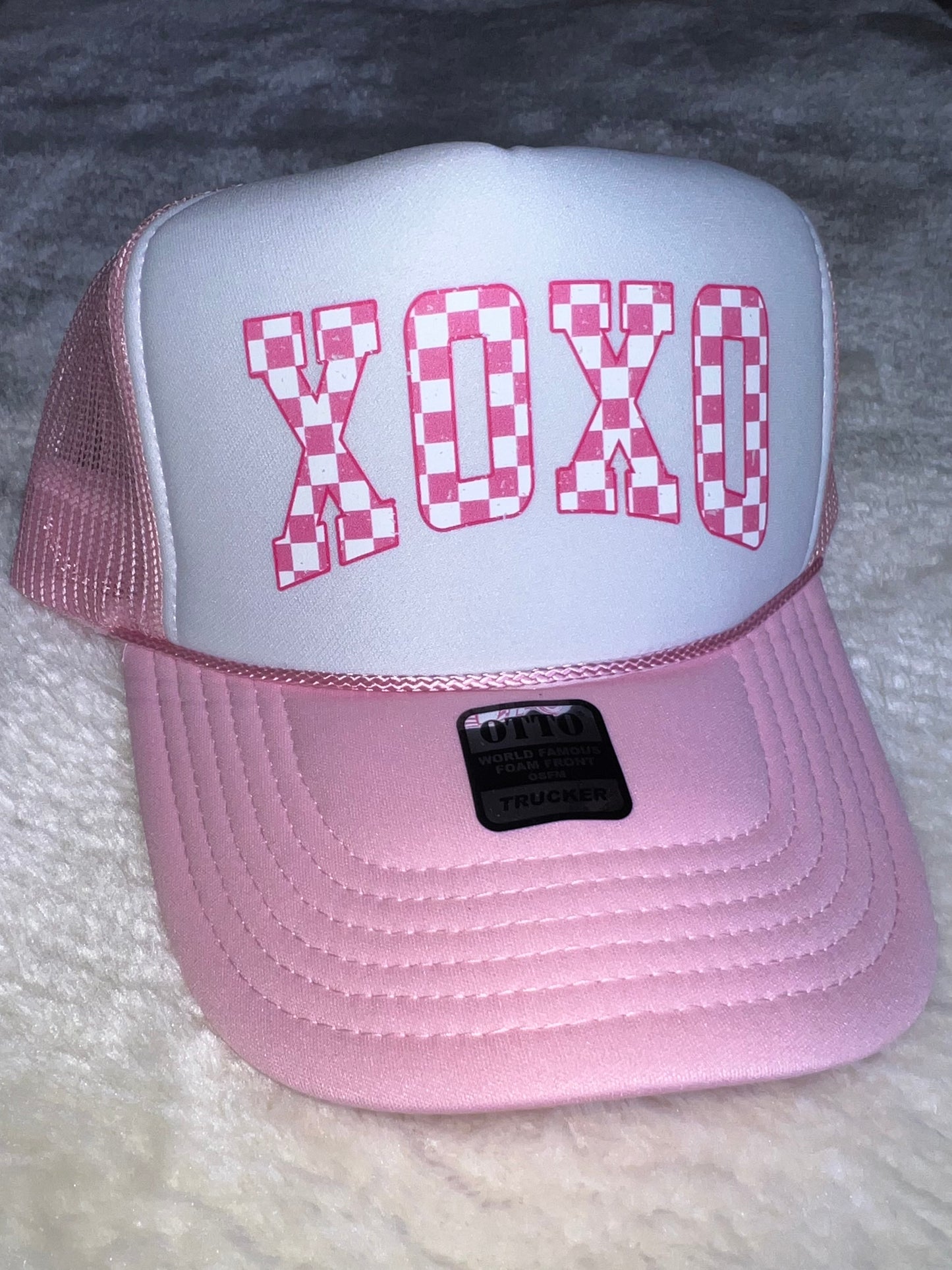 Pink Checkered XOXO Trucker Hat