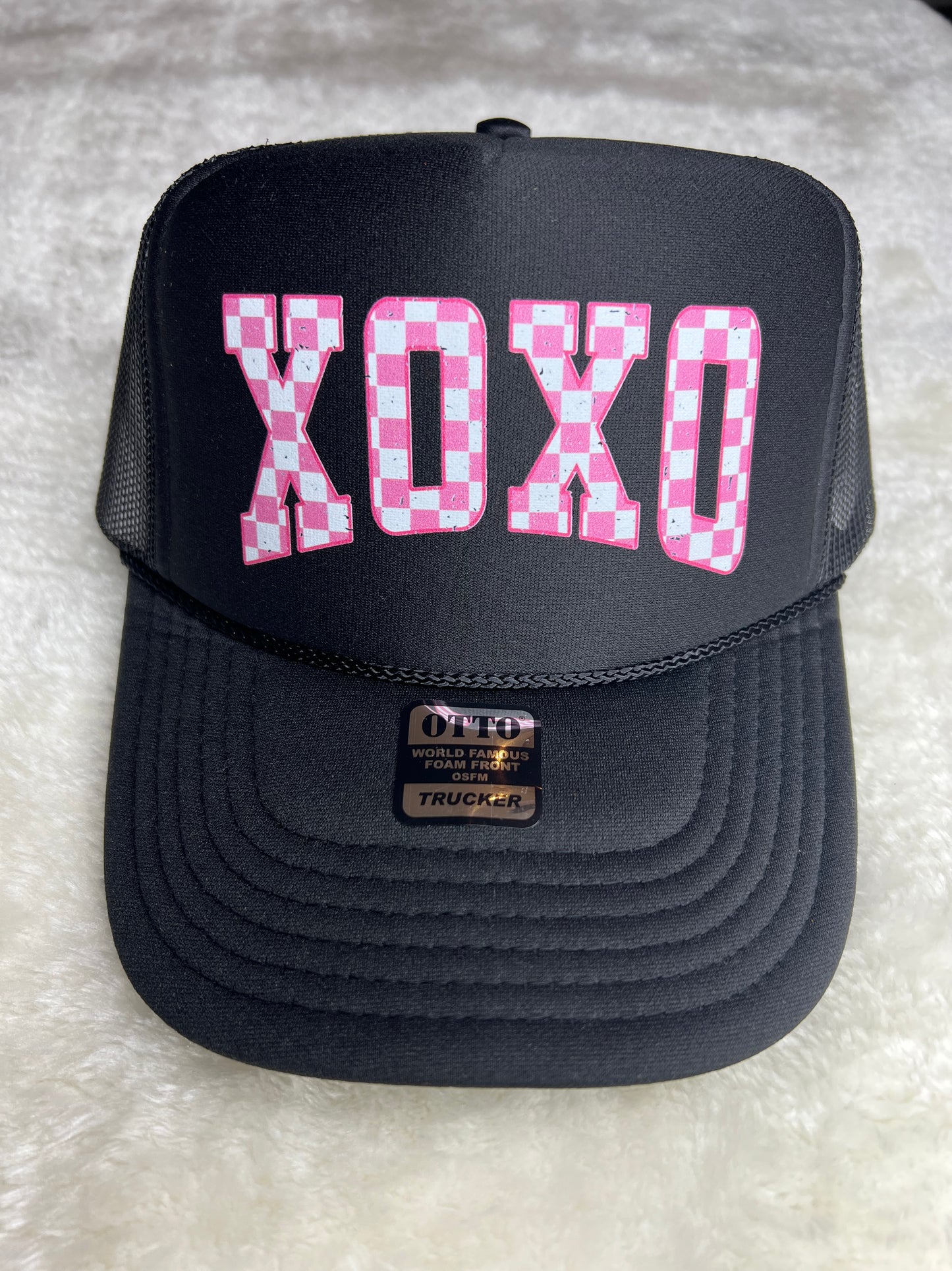 Pink Checkered XOXO Trucker Hat 2