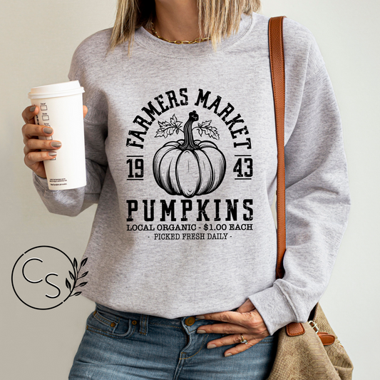 Farmers Market Pumpkins Crew (black graphic and 2 sweatshirt color options)