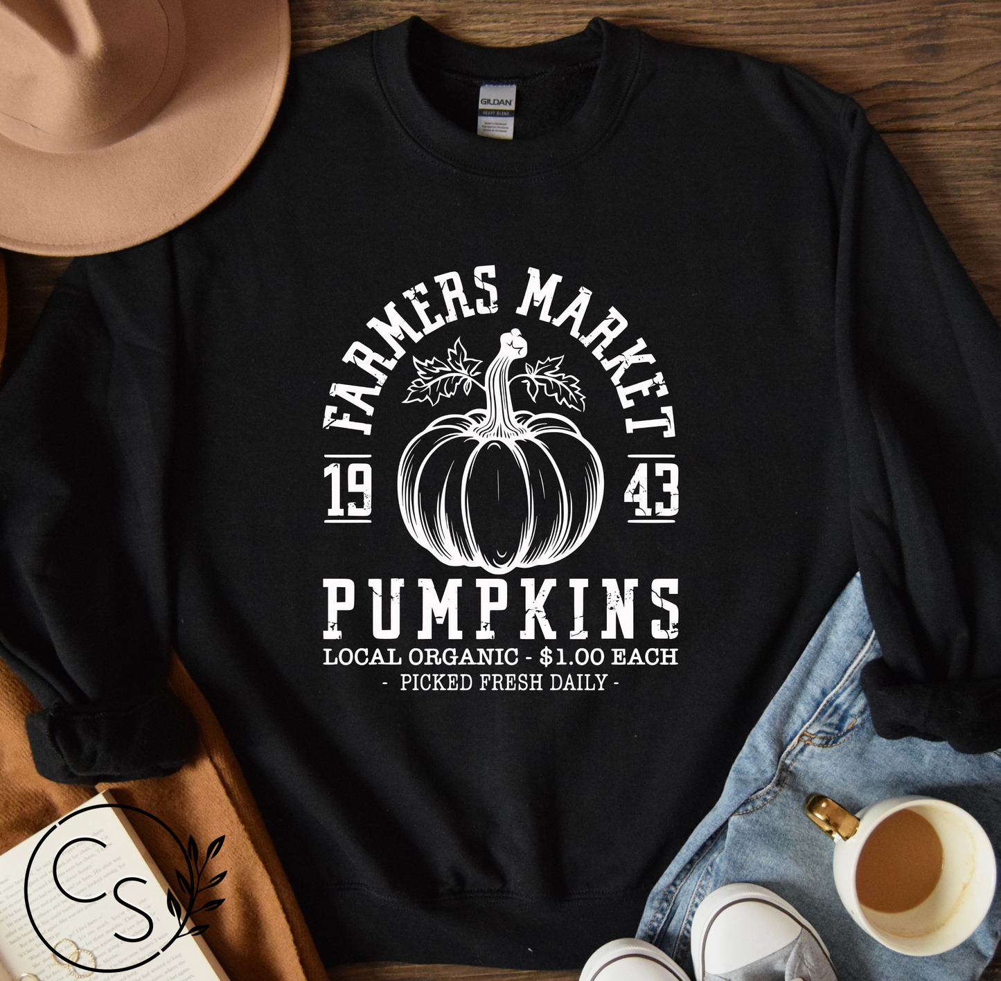 Farmers Market Pumpkins Crew (white graphic and 2 sweatshirt color options)