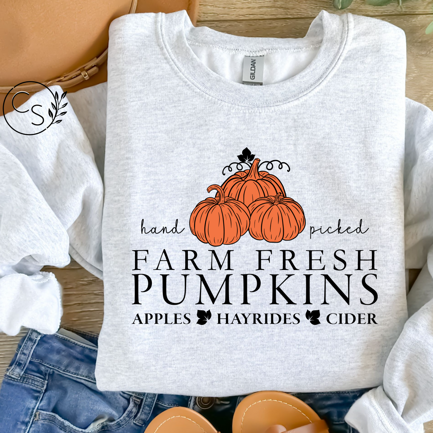 Farm Fresh Pumpkins with Orange Pumpkins Crew (3 color options)