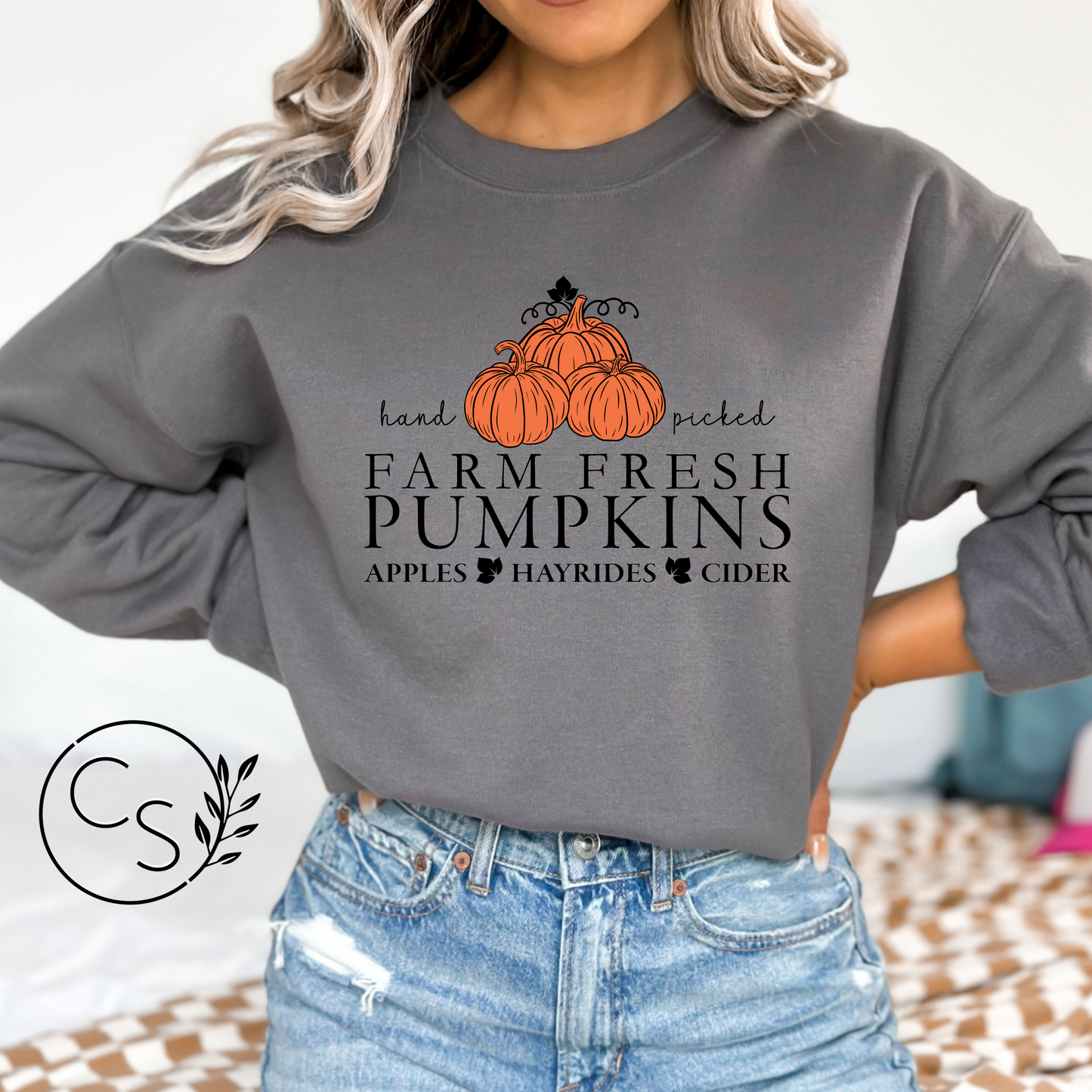 Farm Fresh Pumpkins with Orange Pumpkins Crew (3 color options)