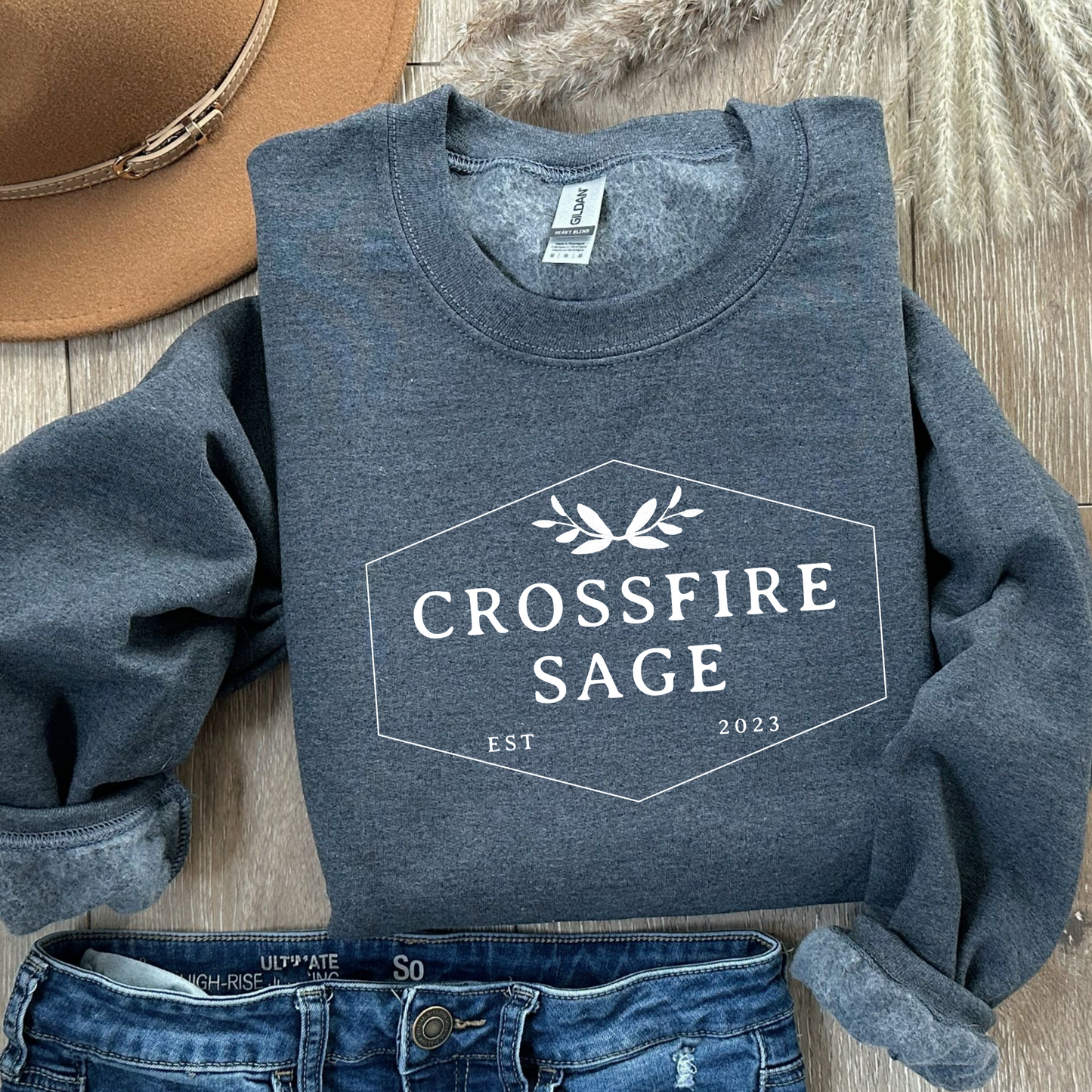 Crossfire Sage Logo Dark Grey Crew