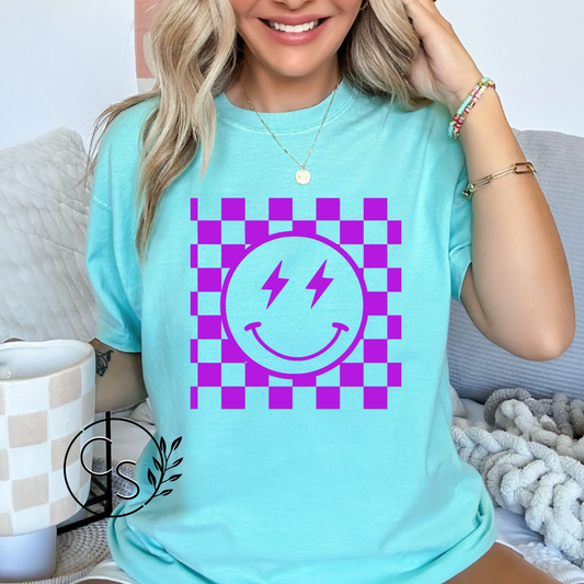 Purple Smiley with Lightning Bolt Eyes Tee (2 color options)