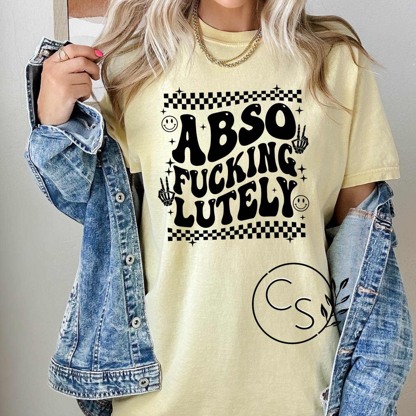 Abso-F*cking-Lutely Tee (black graphic on 3 shirt color options)