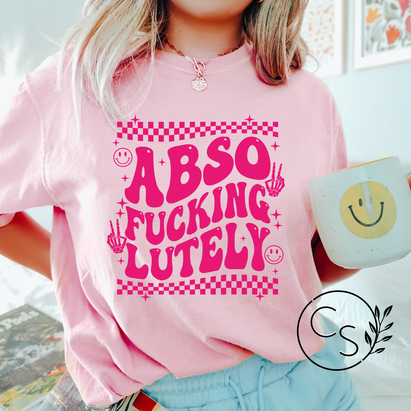 Abso-F*cking-Lutely Tee (pink graphic on 2 shirt color options)