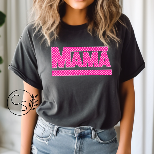 Hot Pink and Light Pink Checkered MAMA Tee